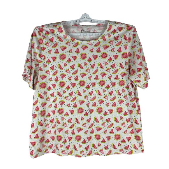 Easy Essentials Watermelon Print Women's T-Shirt 2X White & Pink - Picture 1 of 5
